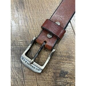 Vintage Levi's Italian Leather Belt Made In USA Brown & Silver 36 Western